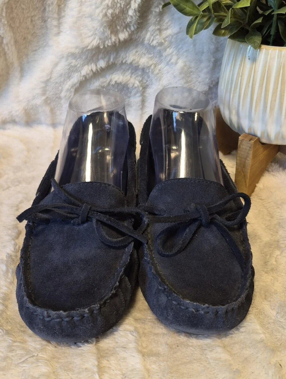 J. Crew Suede Driving Moccasins Loafers Navy Blue Slip On Flats Women's Size 8